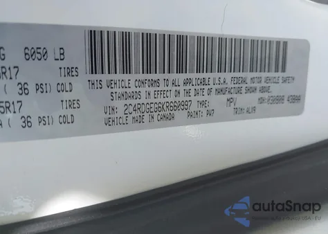 2019 Dodge Grand Caravan Gt из США, поврежденный, VIN 2C4RDGEG6KR660997